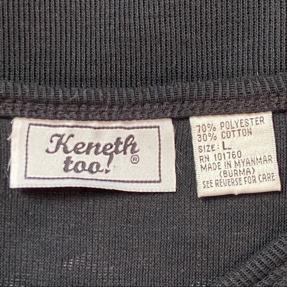 Vintage 1990s Keneth Too! Black Ribbed Chetah Graphic Print Short Sleeve Large - Picture 7 of 8